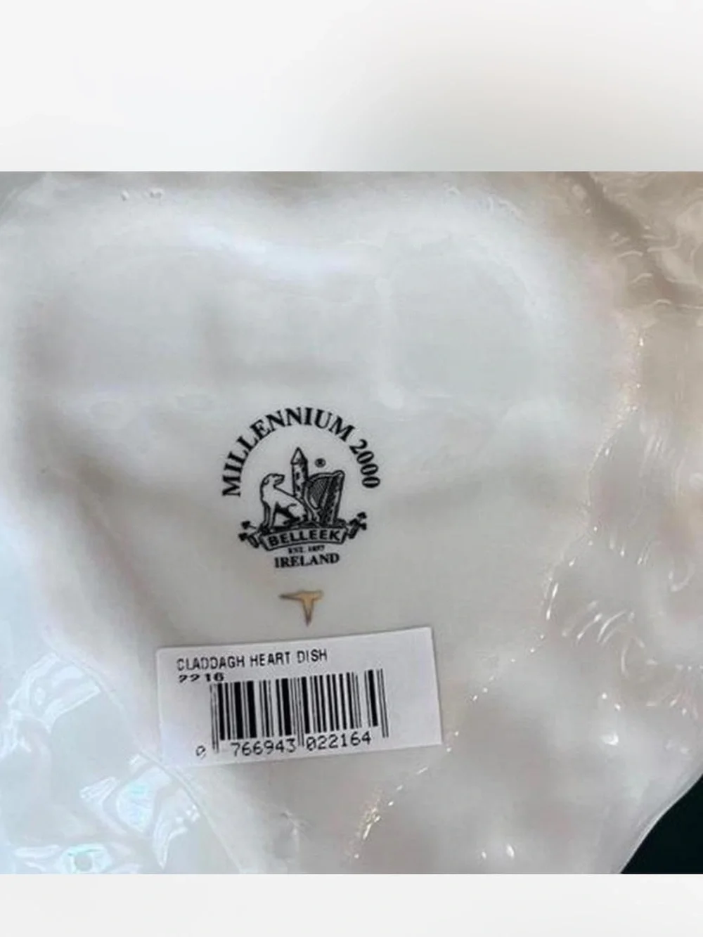 Vintage Belleek Claddagh Heart-Shaped Dish with Gold Edge